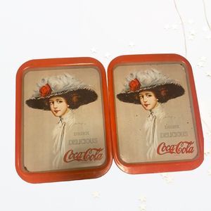 Coca Cola Vintage 1972 Hamilton Girl Set of 2 Serving Trays